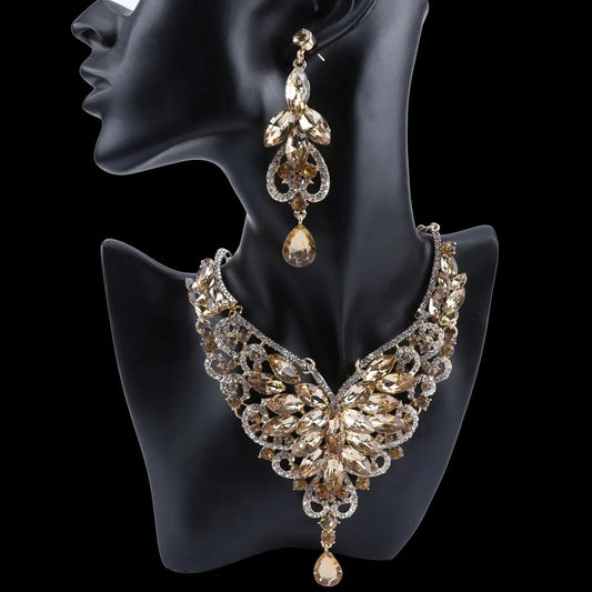 Luxury Gold Crystal Necklace & Earrings Set – Wedding, Bridal & Party Jewelry