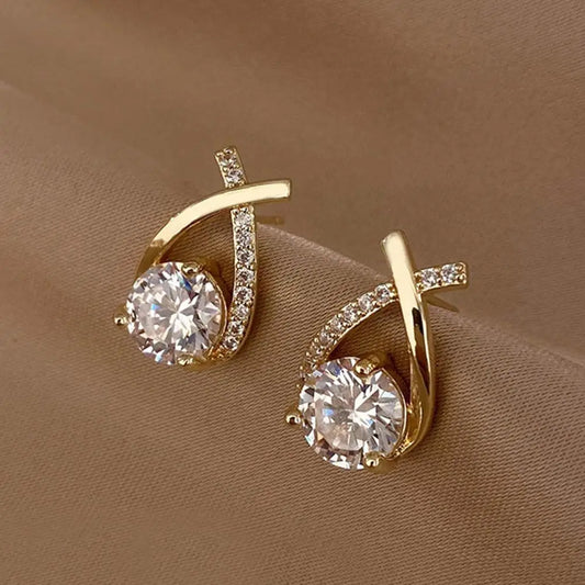 Vintage Cross Stud Earrings for Women - Korean Style Crystal Fishtail Jewelry