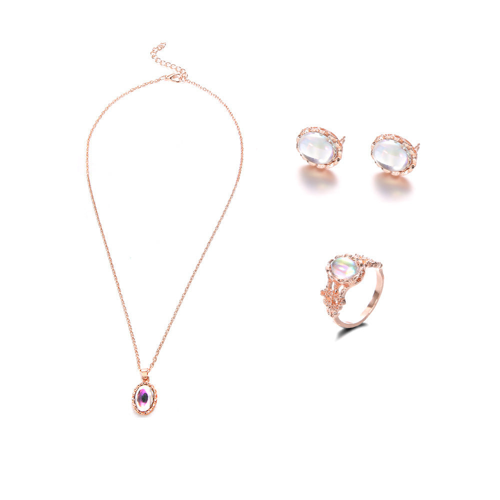 Sparkling Gemstone Trend: European Fashion-Inspired Necklace, Earrings & Ring Jewelry Set