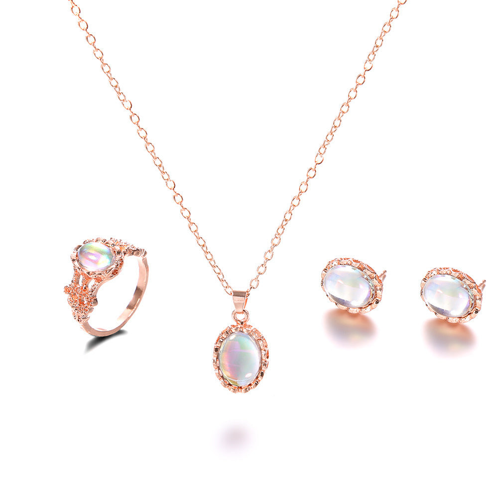 Sparkling Gemstone Trend: European Fashion-Inspired Necklace, Earrings & Ring Jewelry Set