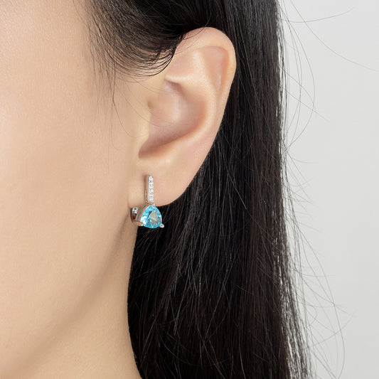 Inlaid Light Blue Zircon Triangle Ear Clip Stylish Women's Earrings